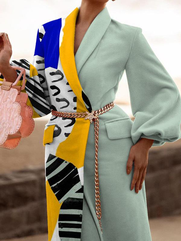 Women's Coats Lapel Printed Temperament Long Woolen Coat - LuckyFash™