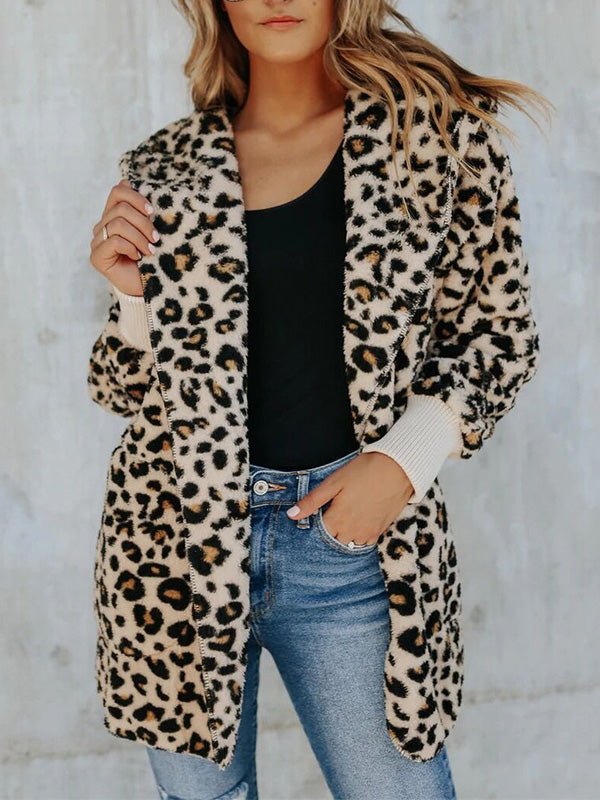 Women's Coats Leopard Print Lapel Hoodie Coats - LuckyFash™