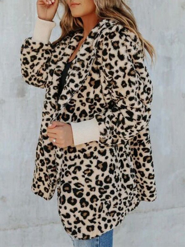 Women's Coats Leopard Print Lapel Hoodie Coats - LuckyFash™