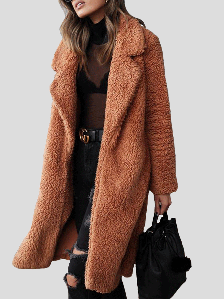 Women's Coats Long Sleeve Lapel Plush Long Coat - LuckyFash™