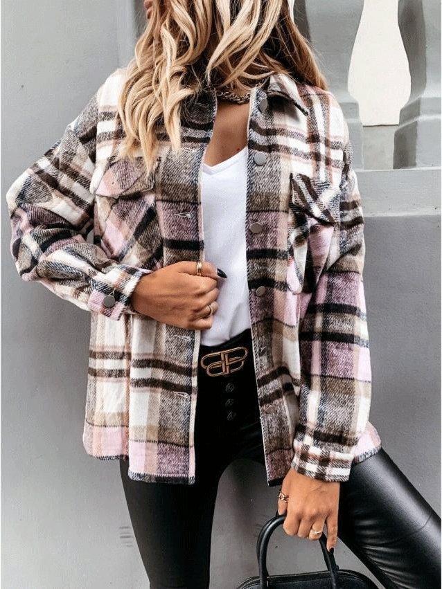 Women's Coats Long Sleeve Pocket Plaid Casual Coats - LuckyFash™