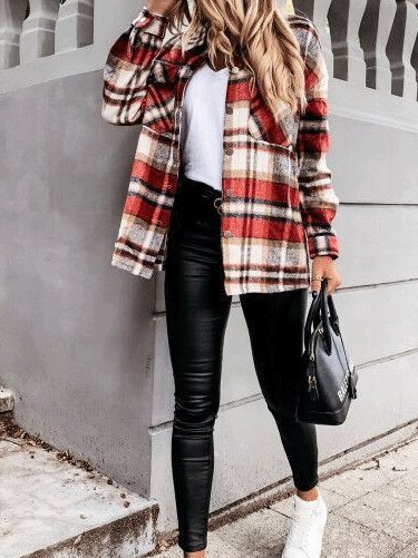 Women's Coats Long Sleeve Pocket Plaid Casual Coats - LuckyFash™