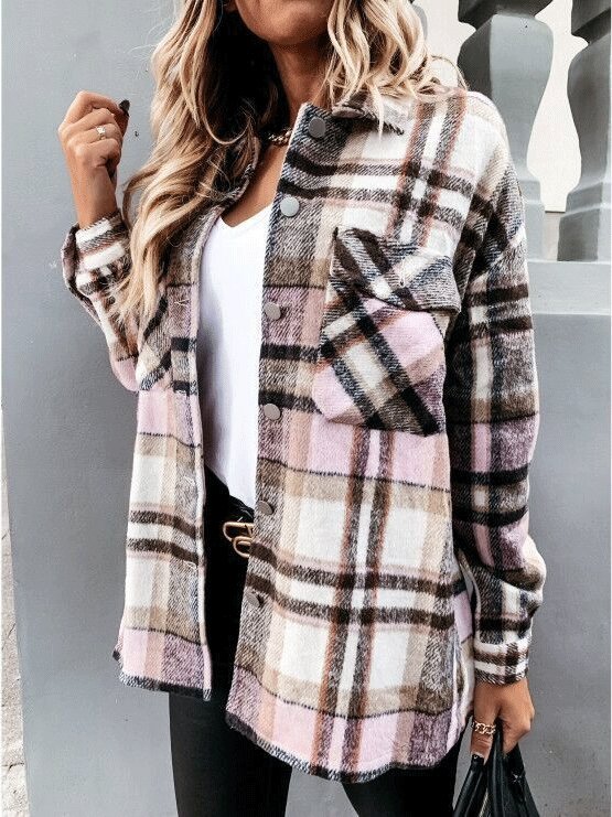 Women's Coats Long Sleeve Pocket Plaid Casual Coats - LuckyFash™