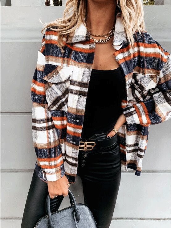 Women's Coats Long Sleeve Pocket Plaid Casual Coats - LuckyFash™