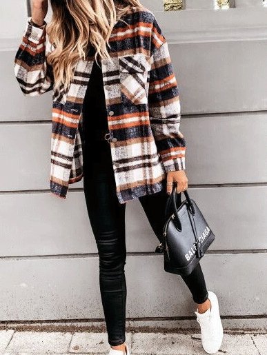 Women's Coats Long Sleeve Pocket Plaid Casual Coats - LuckyFash™