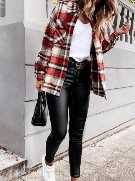 Women's Coats Long Sleeve Pocket Plaid Casual Coats - LuckyFash™