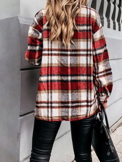 Women's Coats Long Sleeve Pocket Plaid Casual Coats - LuckyFash™