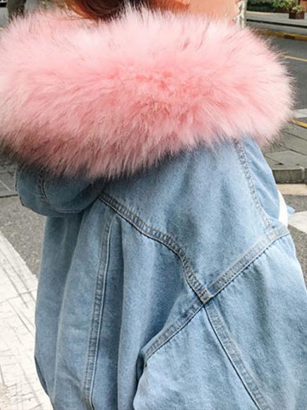 Women's Coats Loose Fur Collar Pocket Buttons Denim Coat - LuckyFash™