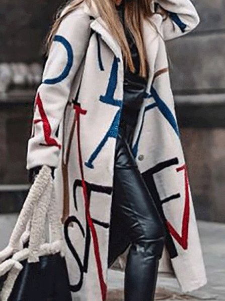 Women's Coats Loose Letter Print Lapel Woolen Coat - LuckyFash™