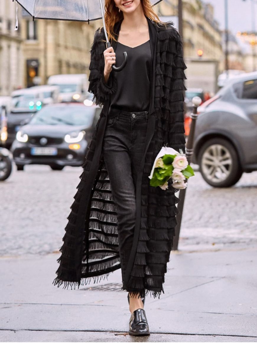 Women's Coats Multilayer Fringed Long Sleeve Cardigan Coat - LuckyFash™
