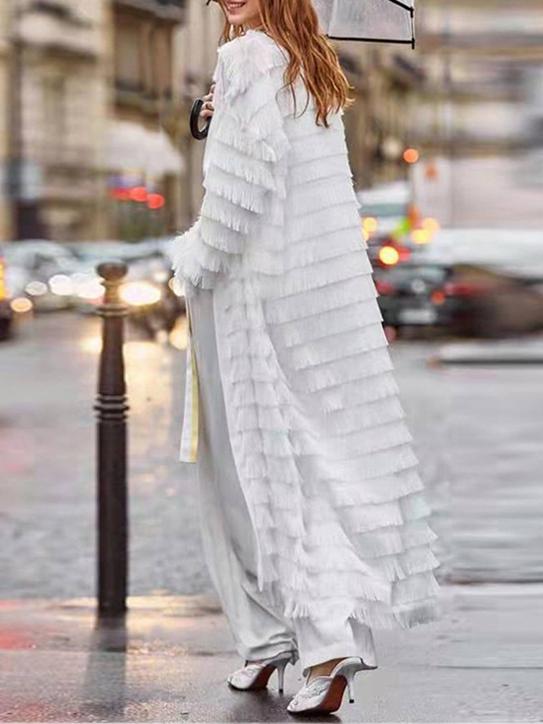 Women's Coats Multilayer Fringed Long Sleeve Cardigan Coat - LuckyFash™