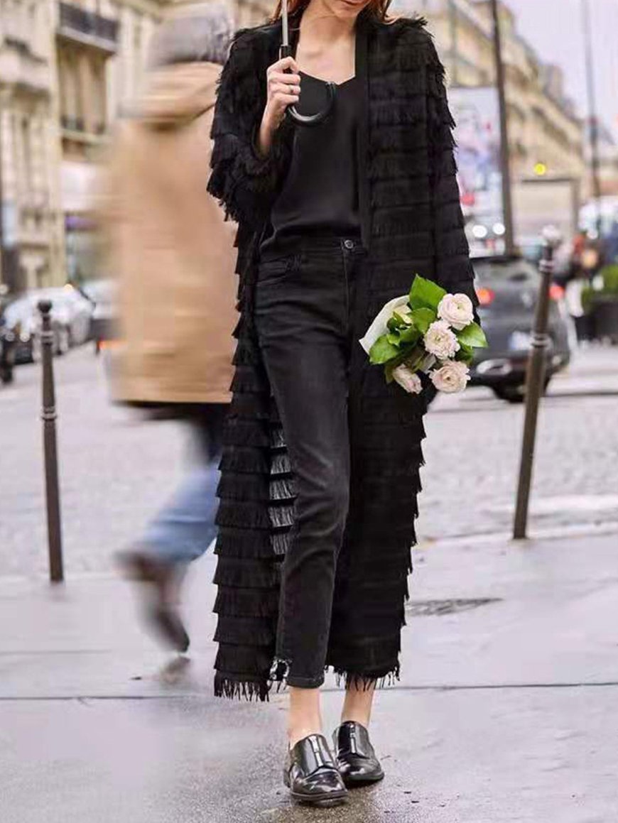 Women's Coats Multilayer Fringed Long Sleeve Cardigan Coat - LuckyFash™