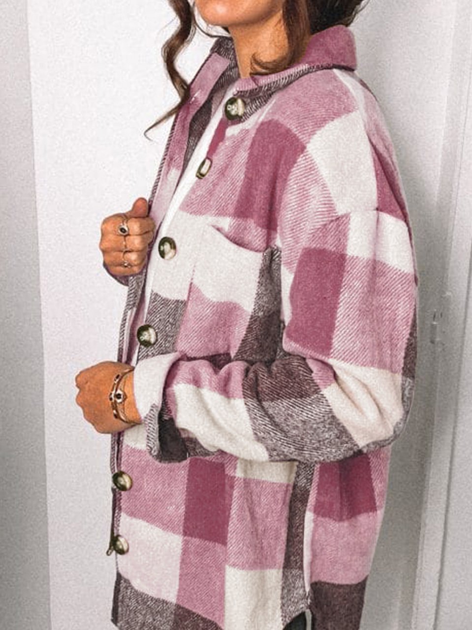 Women's Coats Plaid Pocket Button Long Sleeve Shirt Coat - LuckyFash™
