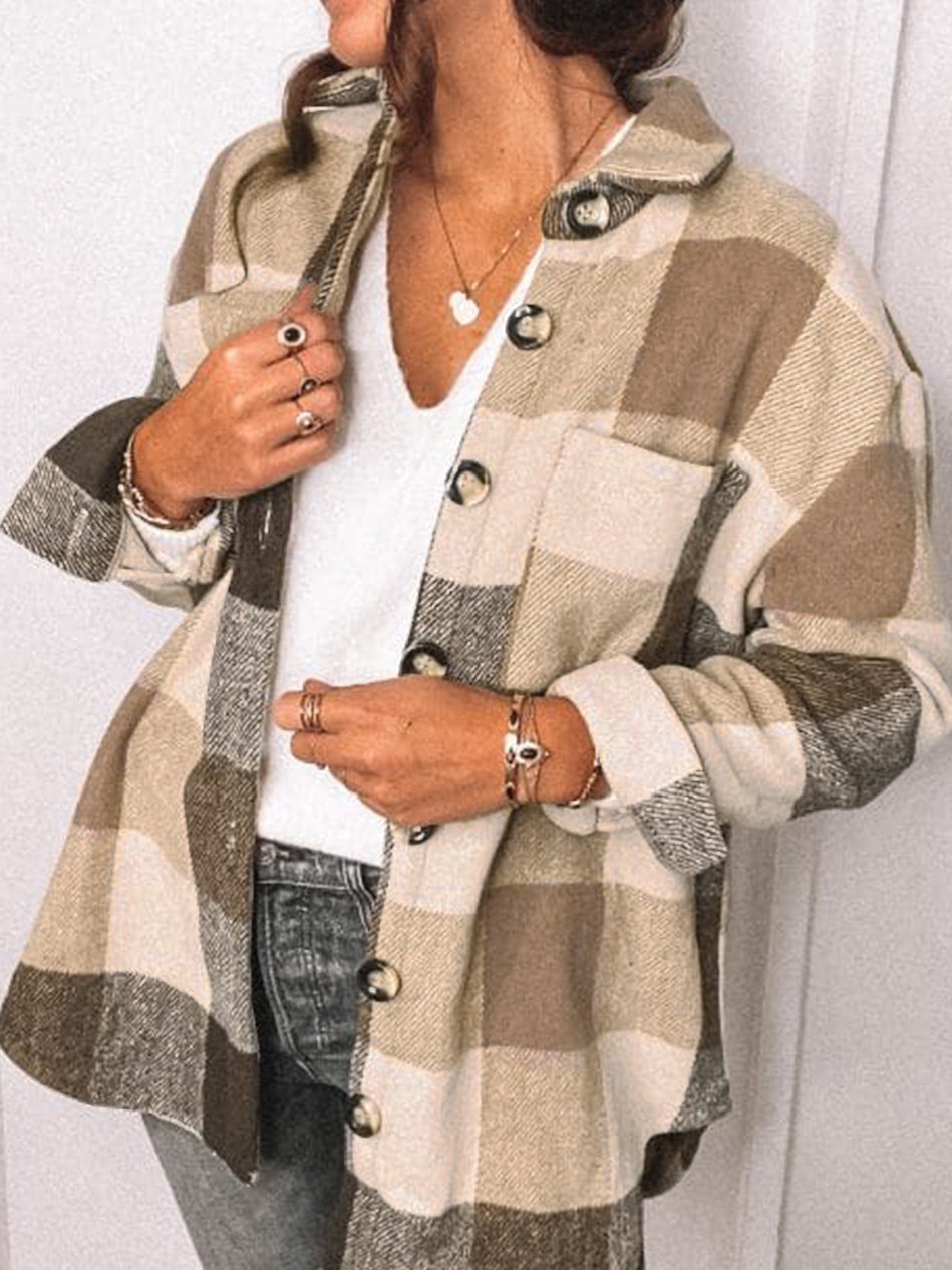 Women's Coats Plaid Pocket Button Long Sleeve Shirt Coat - LuckyFash™
