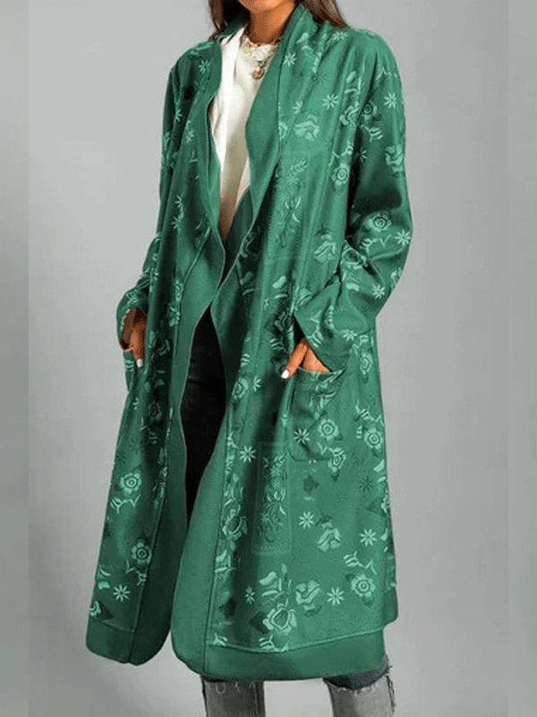 Women's Coats Printed Long Sleeve Pocket Cardigan Long Coat - LuckyFash™