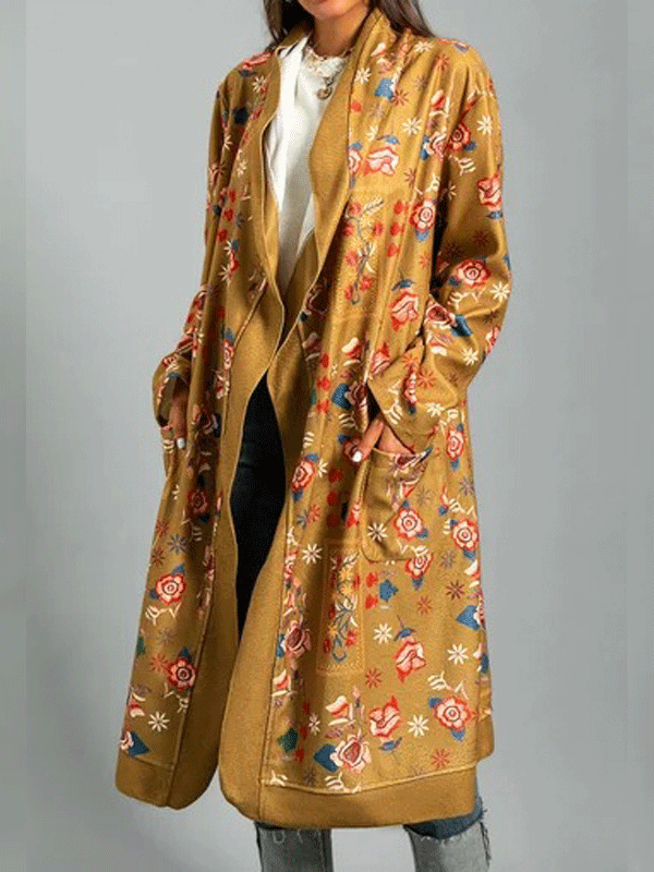 Women's Coats Printed Long Sleeve Pocket Cardigan Long Coat - LuckyFash™