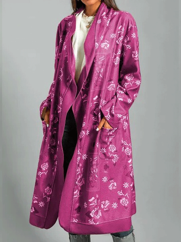 Women's Coats Printed Long Sleeve Pocket Cardigan Long Coat - LuckyFash™