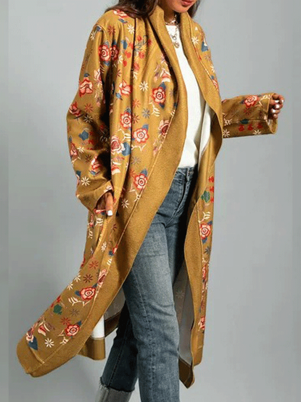 Women's Coats Printed Long Sleeve Pocket Cardigan Long Coat - LuckyFash™