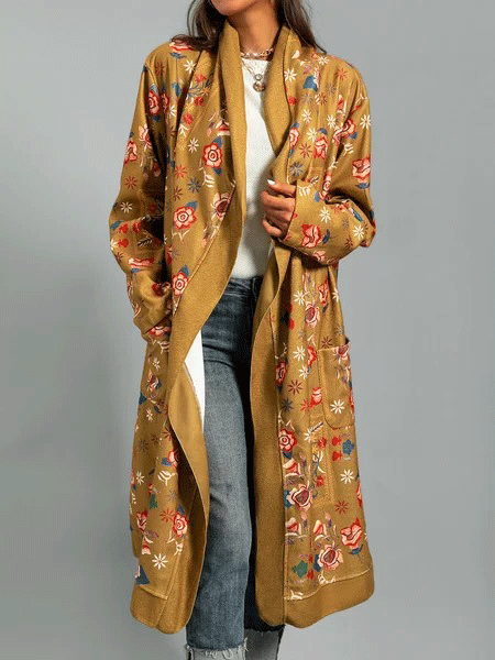 Women's Coats Printed Long Sleeve Pocket Cardigan Long Coat - LuckyFash™