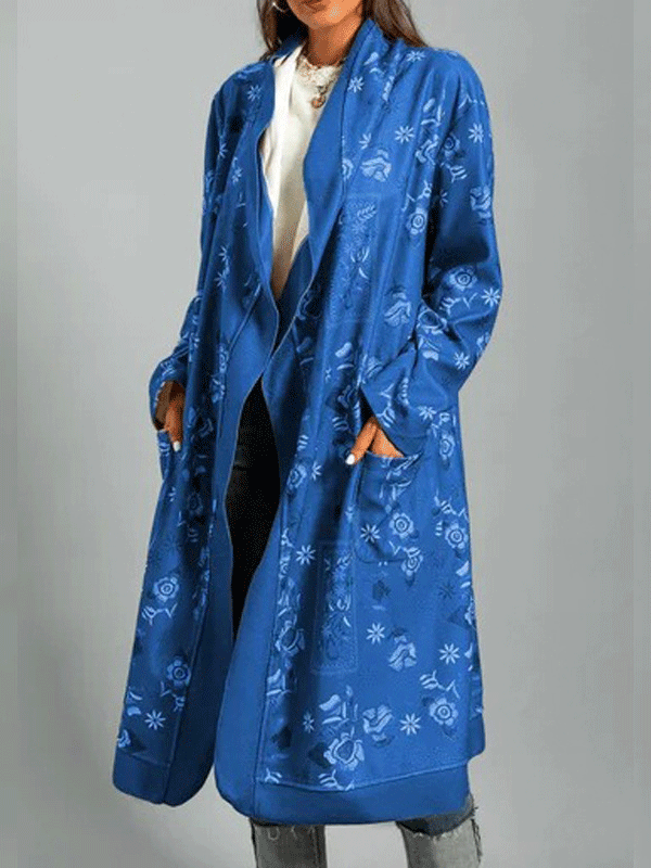 Women's Coats Printed Long Sleeve Pocket Cardigan Long Coat - LuckyFash™