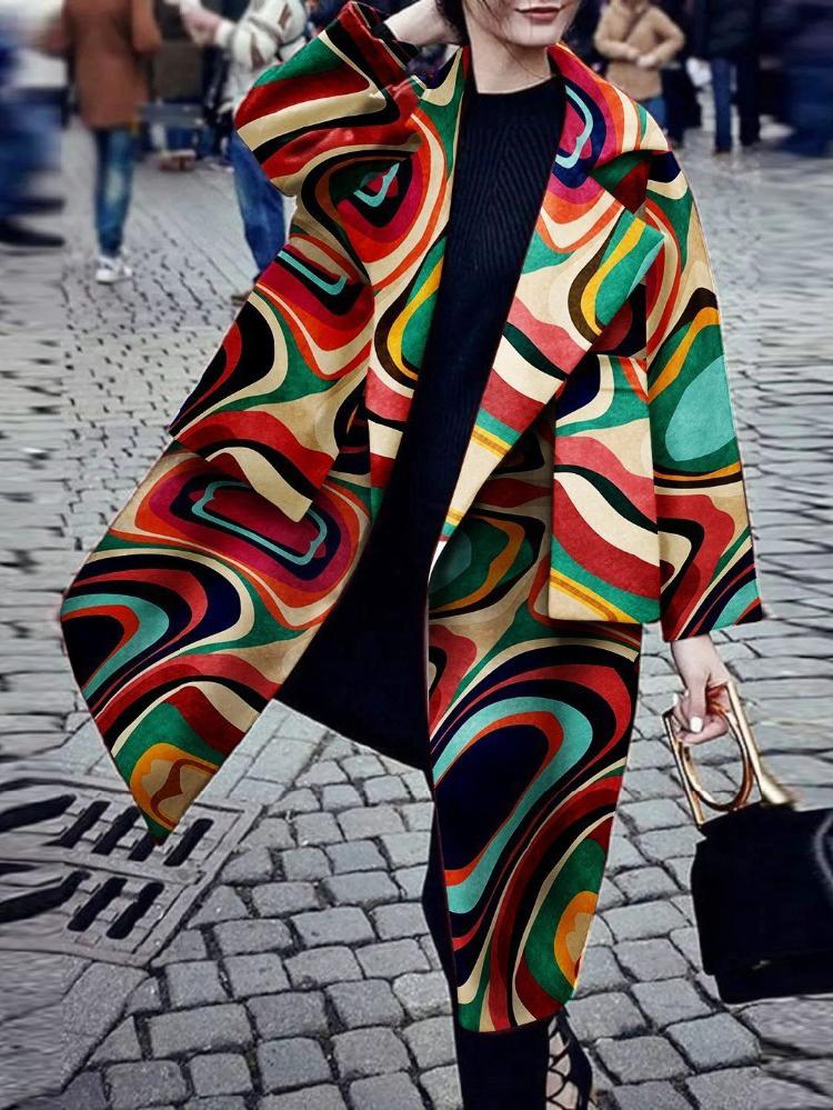 Women's Coats Printed Long Sleeve Warm Woolen Coat - LuckyFash™