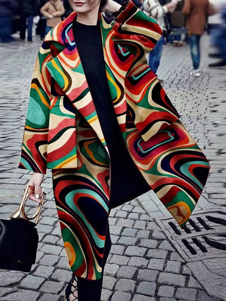 Women's Coats Printed Long Sleeve Warm Woolen Coat - LuckyFash™
