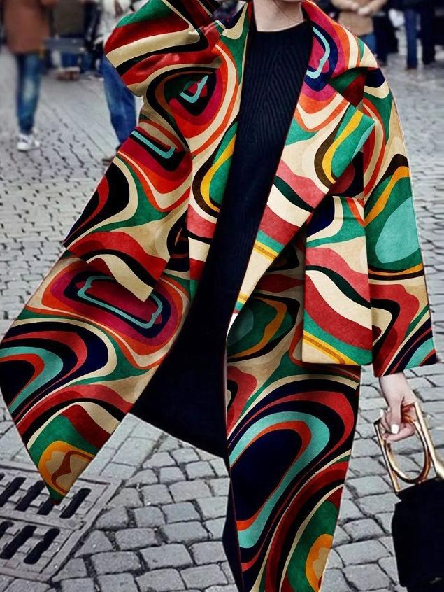 Women's Coats Printed Long Sleeve Warm Woolen Coat - LuckyFash™