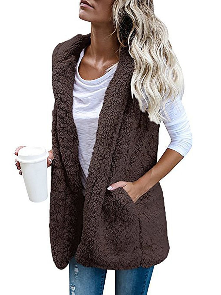 Coats Solid Color Sleeveless Cashmere Vest Coat - LuckyFash™