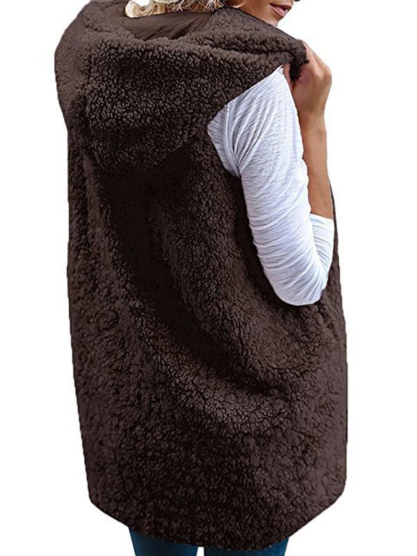 Coats Solid Color Sleeveless Cashmere Vest Coat - LuckyFash™