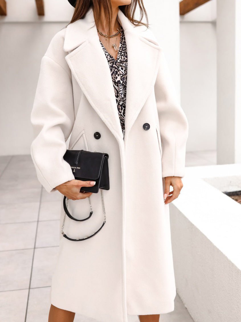 Women's Coats Solid Lapel Button Long Wool Coat - LuckyFash™