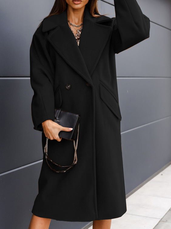 Women's Coats Solid Lapel Button Long Wool Coat - LuckyFash™