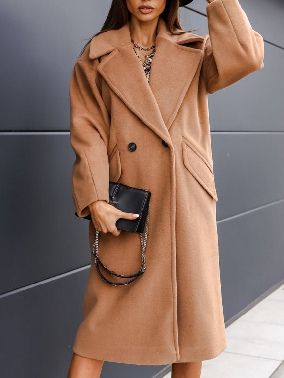 Women's Coats Solid Lapel Button Long Wool Coat - LuckyFash™