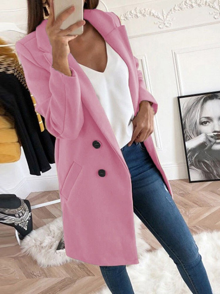 Women's Coats Solid Lapel Button Mid Length Wool Coat - LuckyFash™