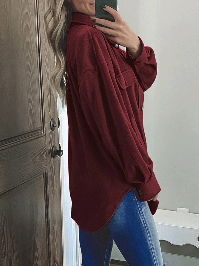 Women's Coats Solid Long Sleeve Lapel Single-Breasted Shirt Coat - LuckyFash™