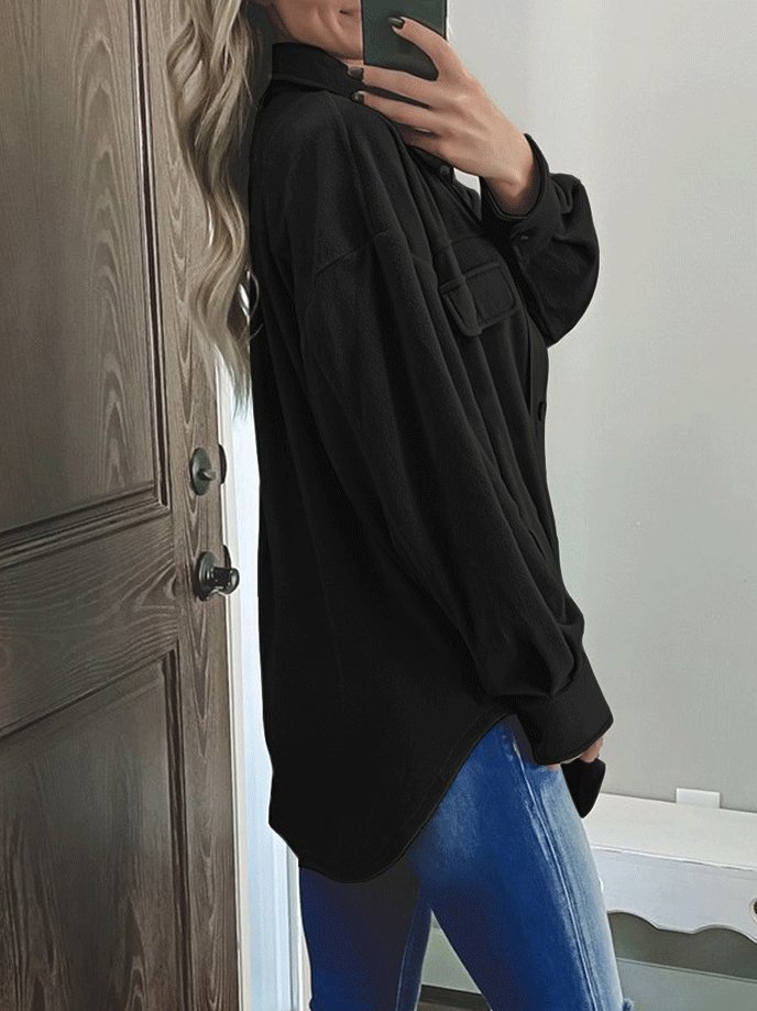 Women's Coats Solid Long Sleeve Lapel Single-Breasted Shirt Coat - LuckyFash™