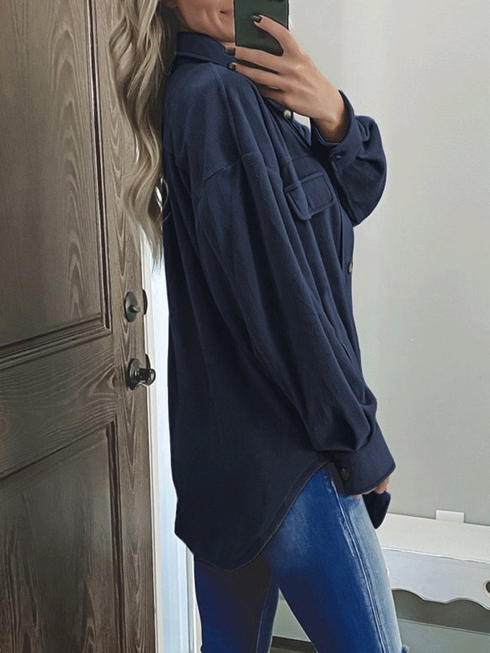 Women's Coats Solid Long Sleeve Lapel Single-Breasted Shirt Coat - LuckyFash™