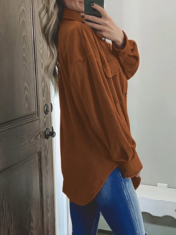 Women's Coats Solid Long Sleeve Lapel Single-Breasted Shirt Coat - LuckyFash™