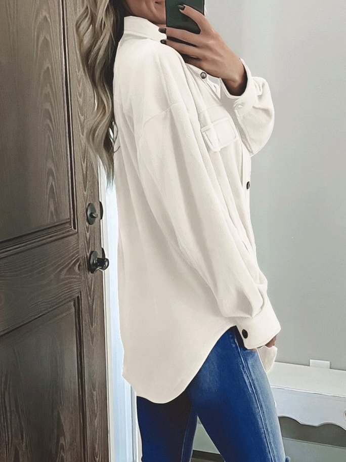 Women's Coats Solid Long Sleeve Lapel Single-Breasted Shirt Coat - LuckyFash™
