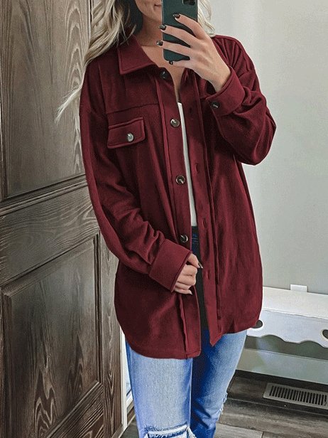 Women's Coats Solid Long Sleeve Lapel Single-Breasted Shirt Coat - LuckyFash™
