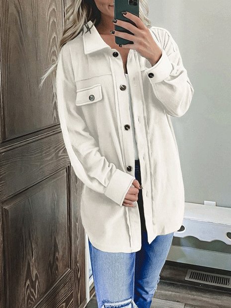 Women's Coats Solid Long Sleeve Lapel Single-Breasted Shirt Coat - LuckyFash™
