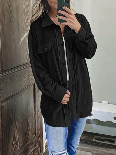 Women's Coats Solid Long Sleeve Lapel Single-Breasted Shirt Coat - LuckyFash™