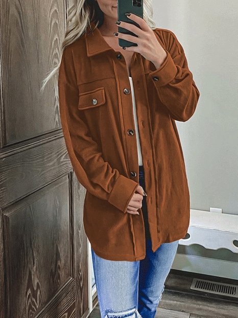 Women's Coats Solid Long Sleeve Lapel Single-Breasted Shirt Coat - LuckyFash™