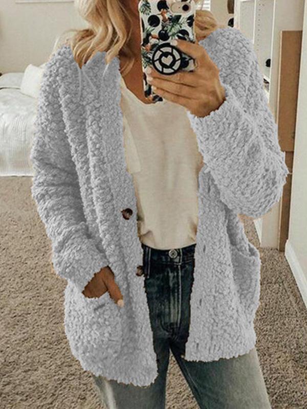 Women's Coats Woolen Fleece Pocket Button Cardigan Coat - LuckyFash™