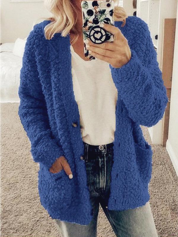 Women's Coats Woolen Fleece Pocket Button Cardigan Coat - LuckyFash™
