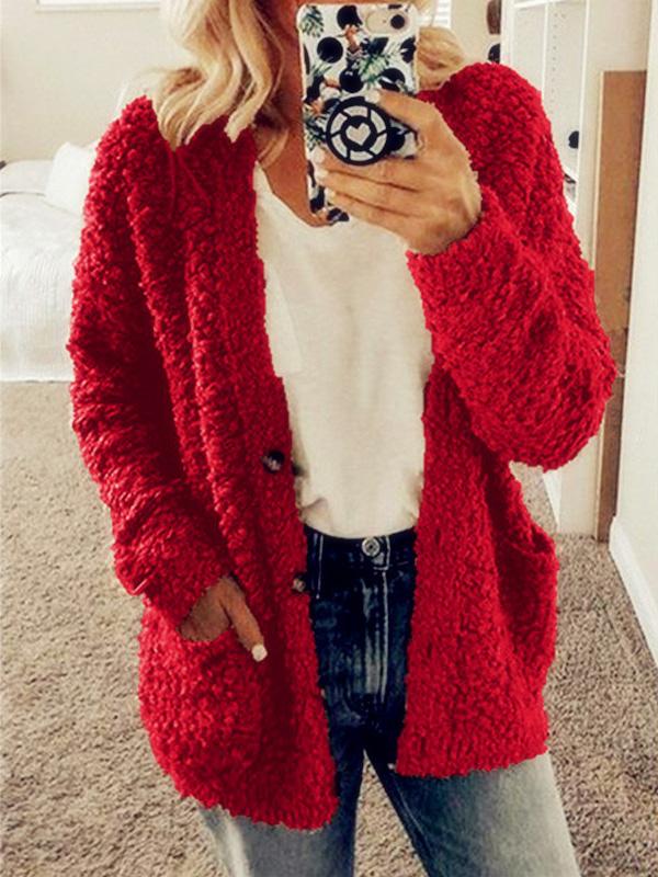 Women's Coats Woolen Fleece Pocket Button Cardigan Coat - LuckyFash™