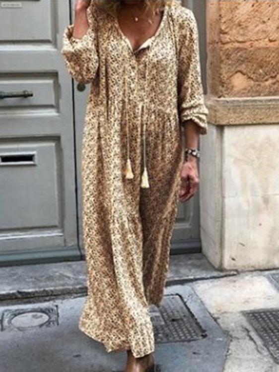 Women's Dresses Bohemian Long Sleeve V-Neck Printed Dress - LuckyFash™