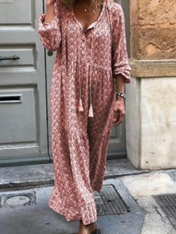 Women's Dresses Bohemian Long Sleeve V-Neck Printed Dress - LuckyFash™