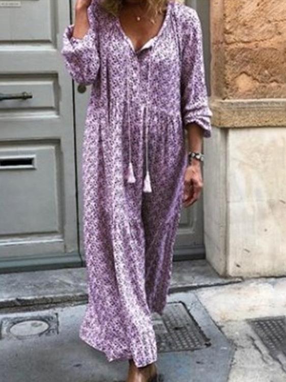 Women's Dresses Bohemian Long Sleeve V-Neck Printed Dress - LuckyFash™