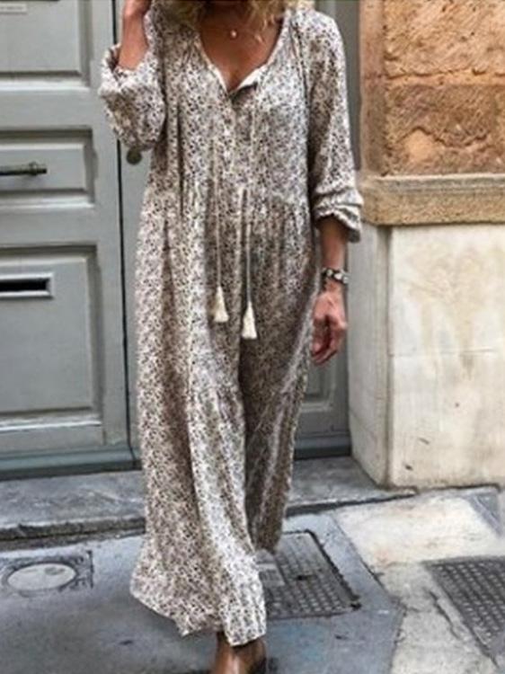 Women's Dresses Bohemian Long Sleeve V-Neck Printed Dress - LuckyFash™