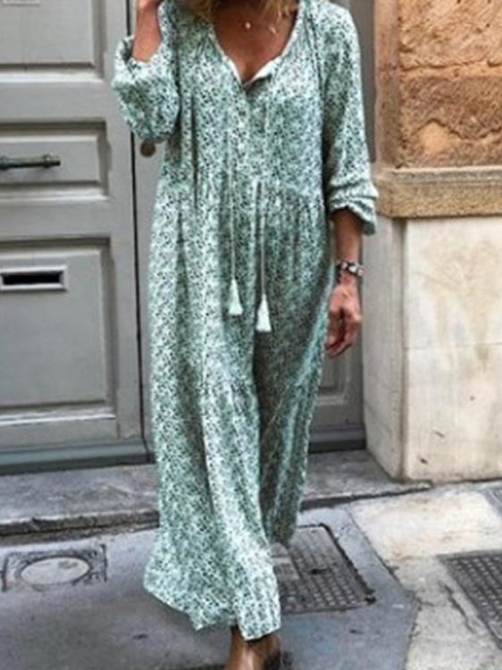 Women's Dresses Bohemian Long Sleeve V-Neck Printed Dress - LuckyFash™